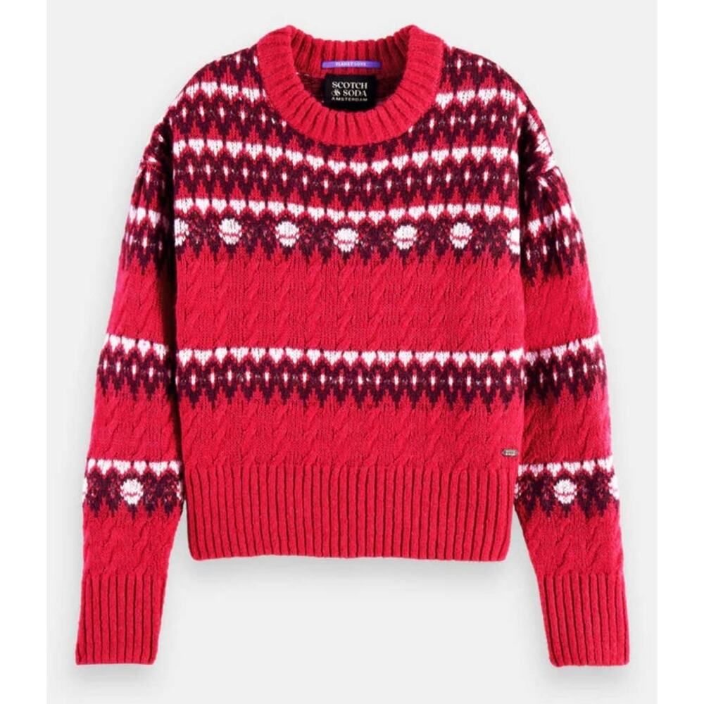 Scotch & Soda Cable Knit Fair Isle Sweater in Cosmic Pink - S